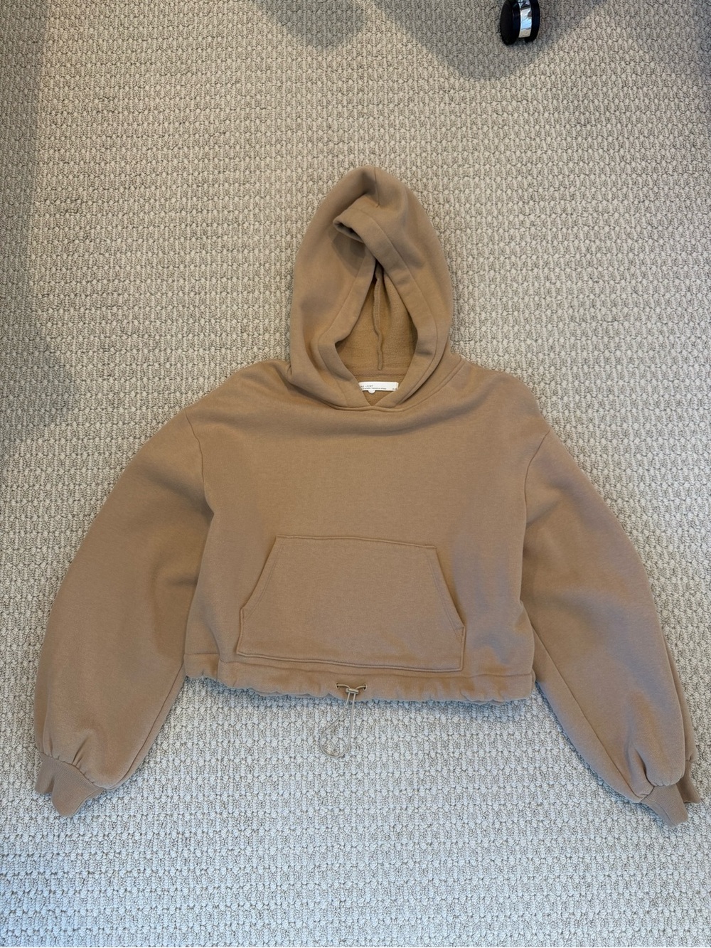 OAK + FORT Cropped Drawcord Hoodie in Light Brown